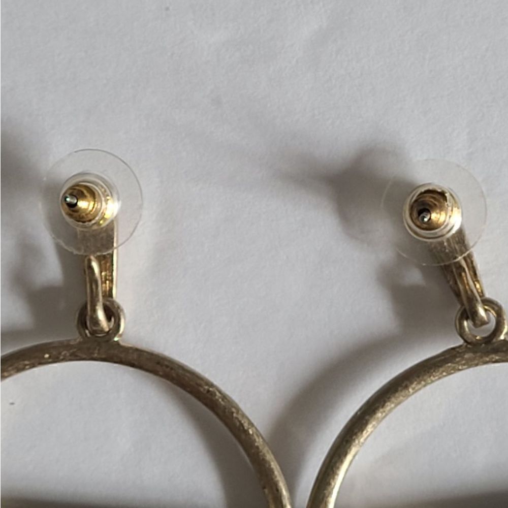 Gold Tone Circular Hoop Rhinestone Accent Post Earrings - Picture 8 of 10